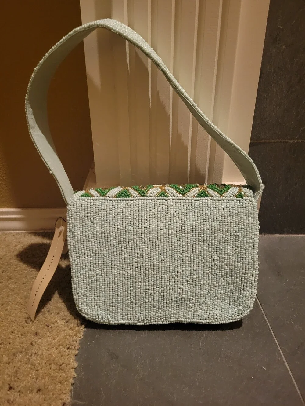 New Viral Hand beaded Green and black purse handbag flowers